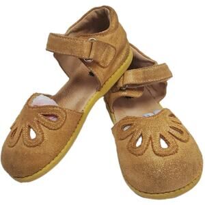 Livie & Luca Girls Gold/Tan Suede Mary Jane Shoes